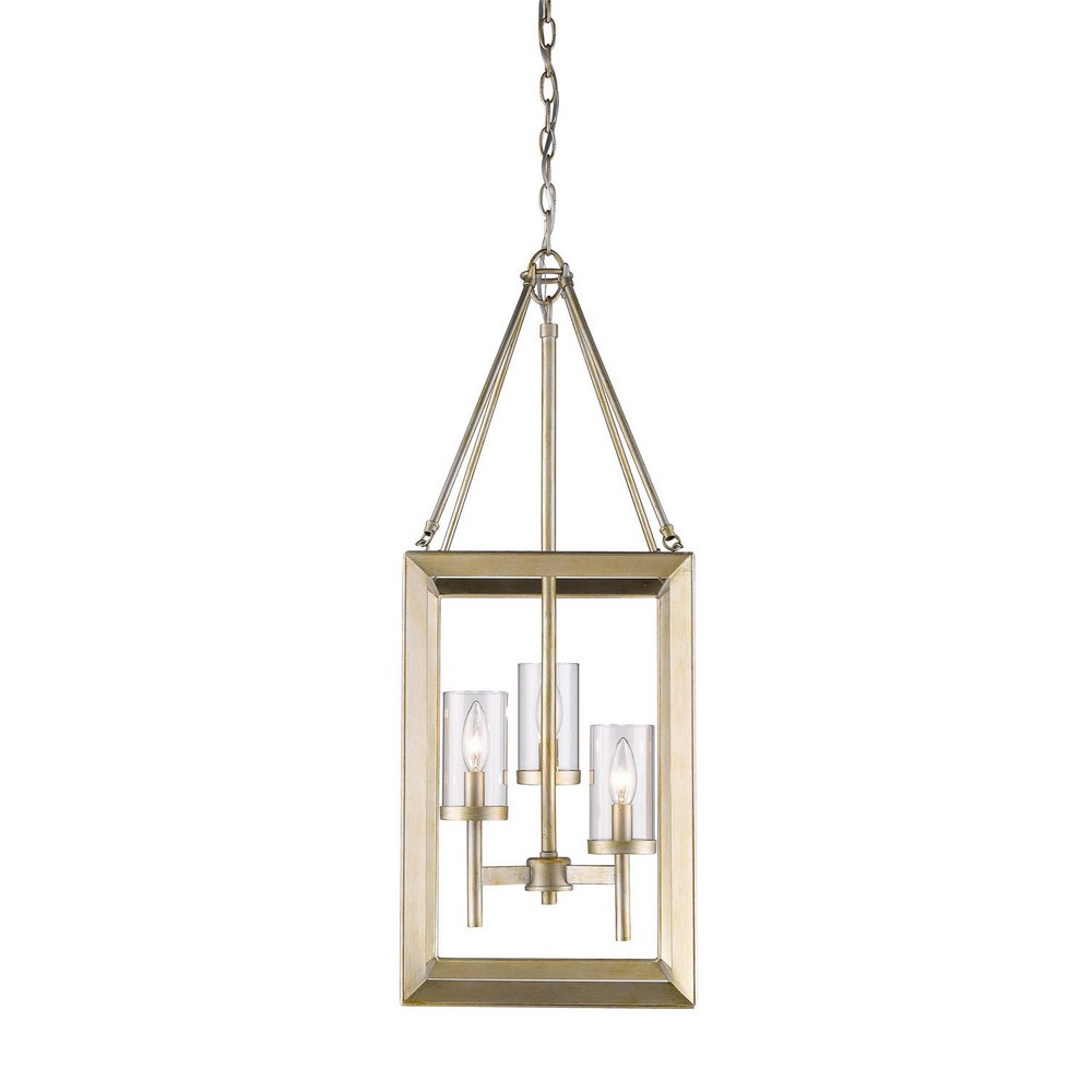 Golden Lighting-2073-3P WG-CLR-Smyth - 3 Light Pendant in Contemporary style - 32 Inches high by 12 Inches wide White Gold Clear Gunmetal Bronze Finish